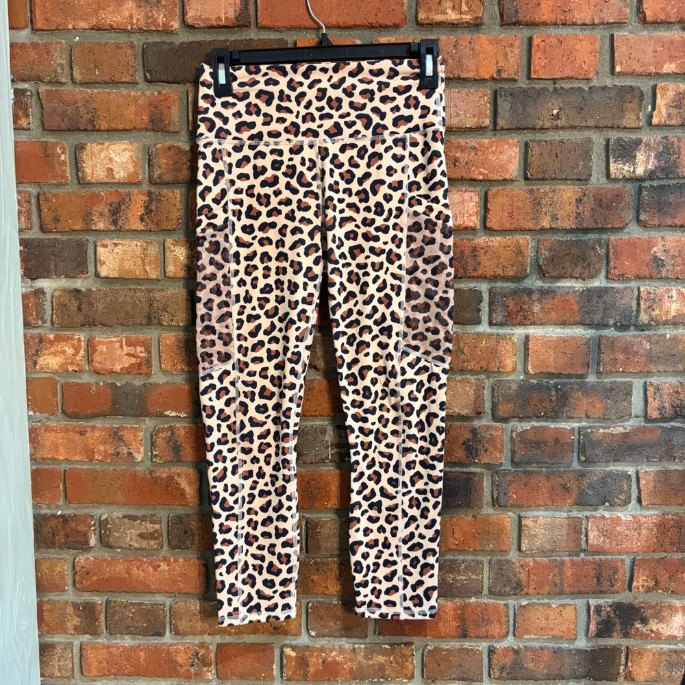 Fabletics womens powerhold cropped cheetah print leggings tan S